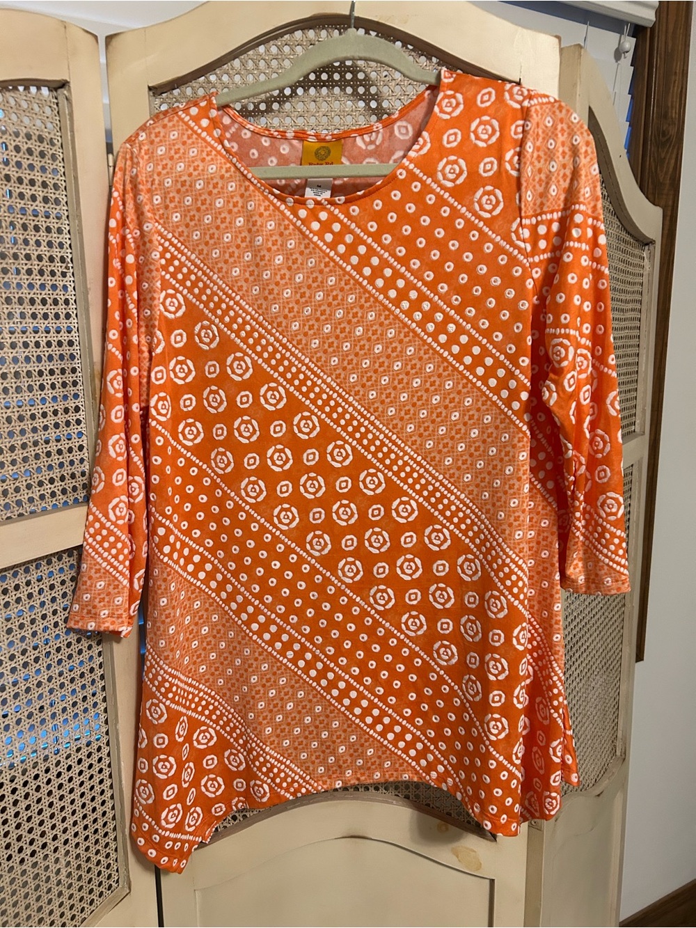 Ruby Rd. Orange & White Patterned 3/4 Sleeve Tunic
